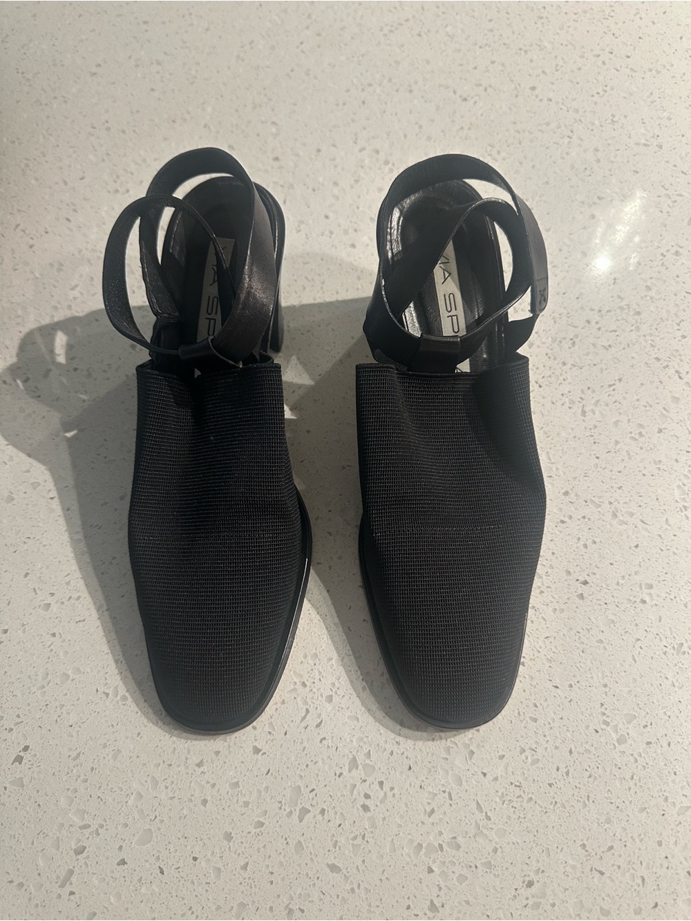 Vintage 90s Via Spiga Raffia Black Slingbacks Square Toe Heels 7.5